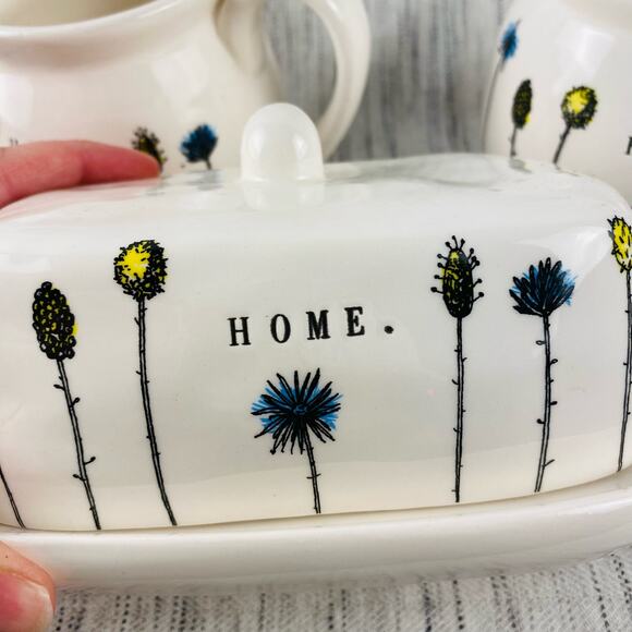 Rae Dunn Artisan Collection Magenta Ceramic‎ Home Floral Sugar, Creamer, Butter - Picture 2 of 8